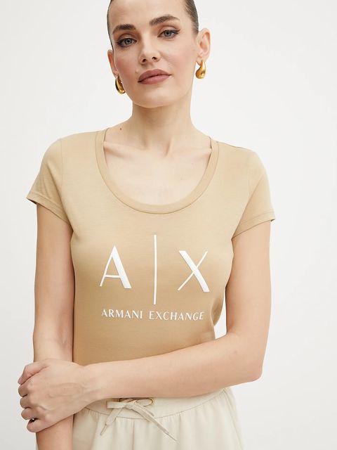 Armani Exchange t-shirt bawełniany kolor beżowy