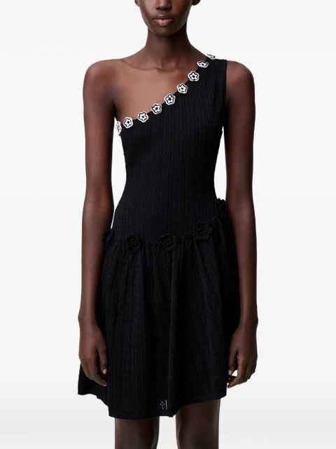 Claudie Pierlot flower-appliqué one-shoulder knitted mini dress - Black - zdjęcie produktu nr 1