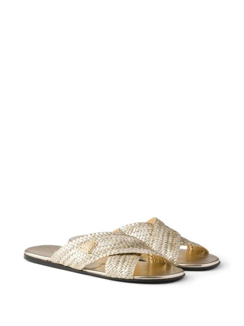 Prada woven leather crisscross slides - Gold - zdjęcie produktu nr 2