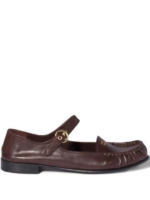Miu Miu strap-detail leather loafers - Brown - zdjęcie produktu nr 1