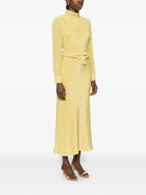 Alessandra Rich floral-print ruffled midi dress - Yellow