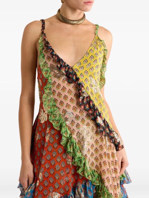 ETRO ruffles tie-detail asymmetric dress - Brown