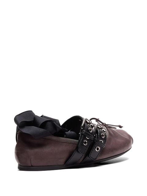 Miu Miu buckle-strap lace-up ballet flats - Brown
