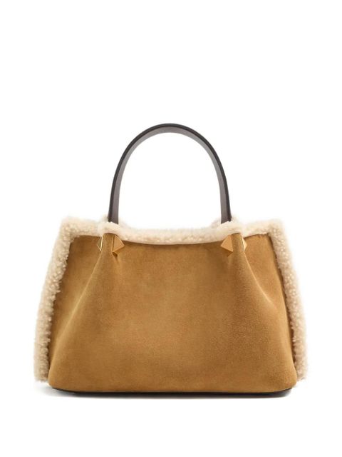 Valentino Garavani small VLogo Signature suede tote bag - Neutrals