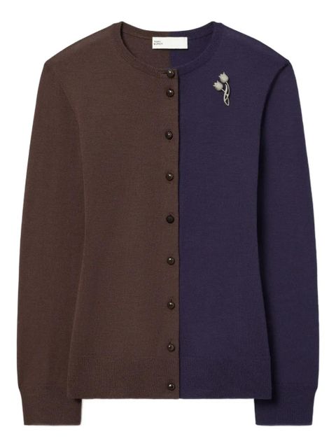 Tory Burch brooch wool cardigan - Brown - zdjęcie produktu nr 1