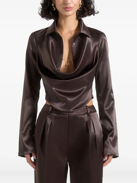 Manière De Voir Satia cowl-neck chain-detail satin shirt - Brown - zdjęcie produktu nr 1