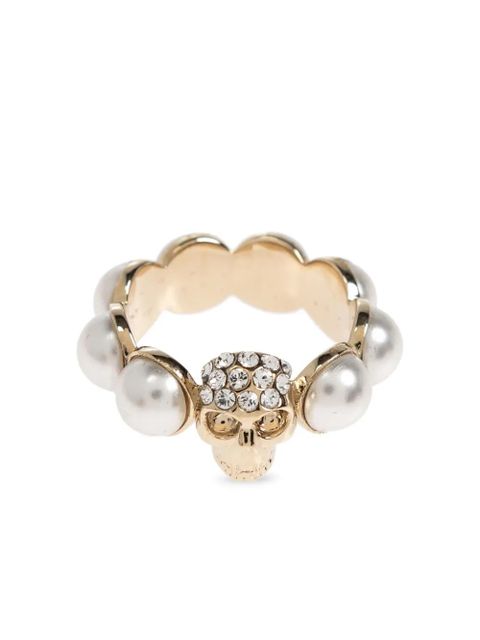 Alexander McQueen skull-motif pearl ring - Gold - zdjęcie produktu nr 1