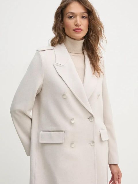 Sisley płaszcz wełniany kolor beżowy przejściowy 2A8GLN04Q