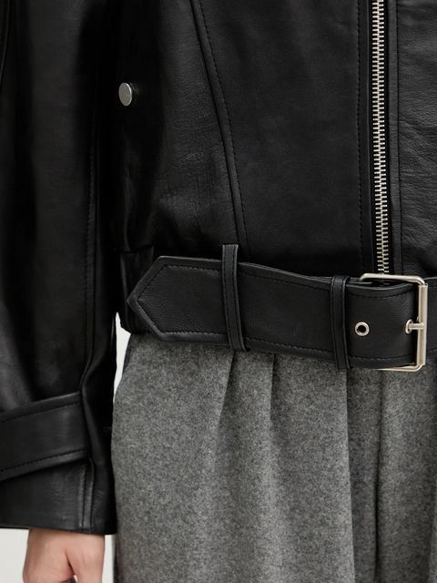 Pinko kurtka skórzana kolor czarny przejściowa oversize 105793 A2U7