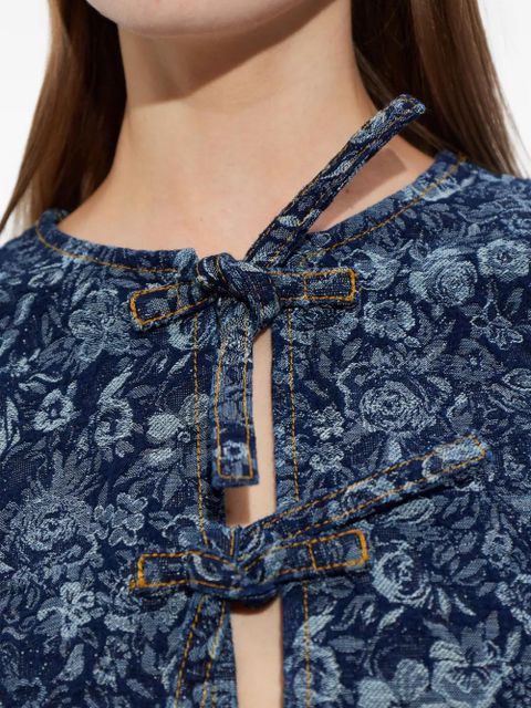 GANNI floral-pattern denim blouse - Blue