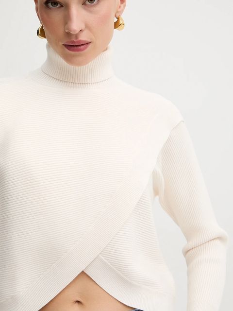 Morgan sweter MISS damski kolor beżowy z golfem MISS