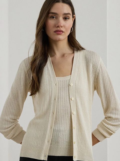 Lauren Ralph Lauren kardigan lniany damski kolor beżowy lekki 200971350 - zdjęcie produktu nr 1