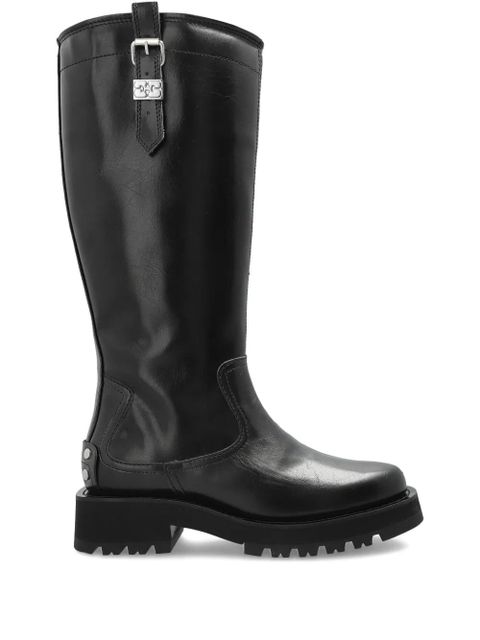 GANNI buckle-detail zipped knee-high boots - Black - zdjęcie produktu nr 1