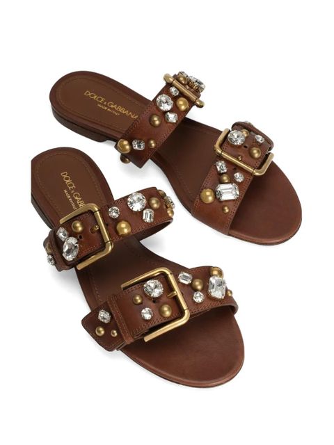 Dolce & Gabbana cowhide embellished flat slippers - Brown