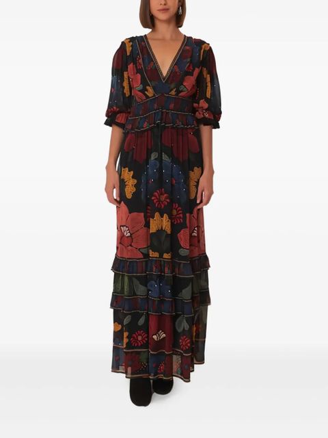 FARM Rio floral tiered maxi dress - Black - zdjęcie produktu nr 1