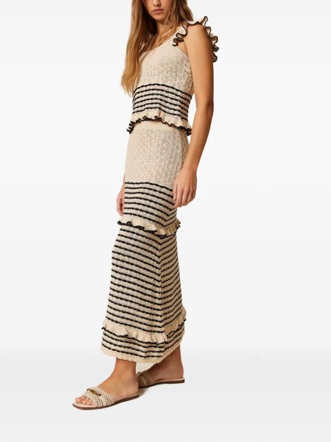 TWINSET striped ruffled maxi skirt - Neutrals