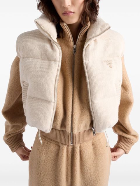 Prada logo-embroidered down vest - Neutrals