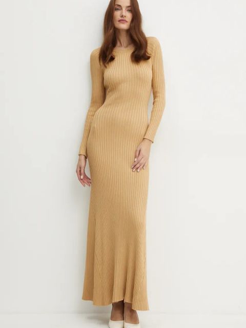 Bardot sukienka AMARO kolor beżowy maxi rozkloszowana 59510DB