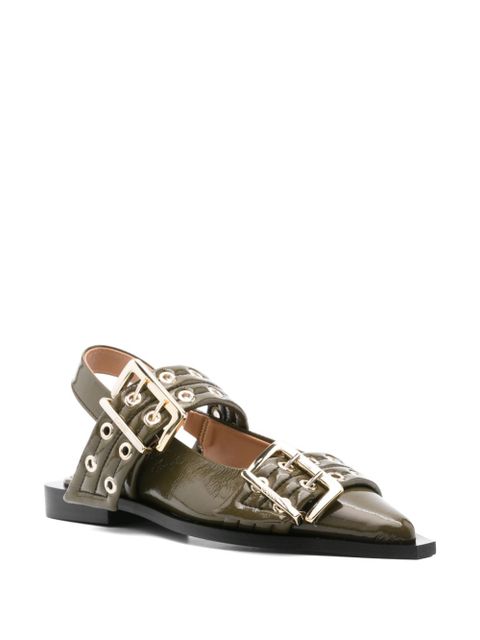 GANNI buckle-fastening ballerinas - Green