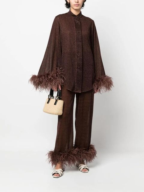 Oséree feather-trim detail blouse - Brown - zdjęcie produktu nr 2