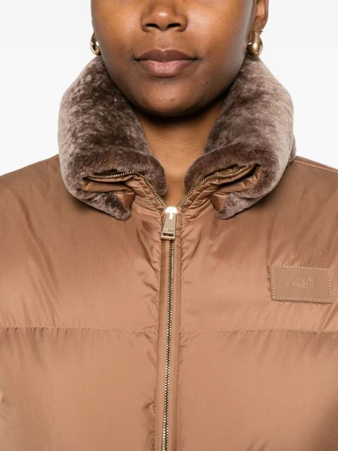 FENDI shearling-collar padded jacket - Brown