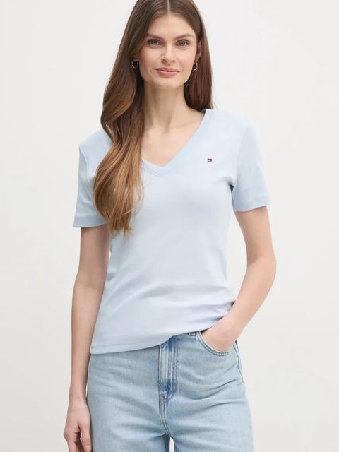 Tommy Hilfiger t-shirt bawełniany damski kolor niebieski WW0WW40584 - zdjęcie produktu nr 1