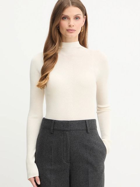 BOSS sweter wełniany damski kolor beżowy lekki z półgolfem 50549166 - zdjęcie produktu nr 1