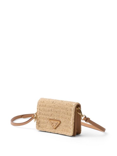 Prada triangle-logo raffia cardholder - Neutrals