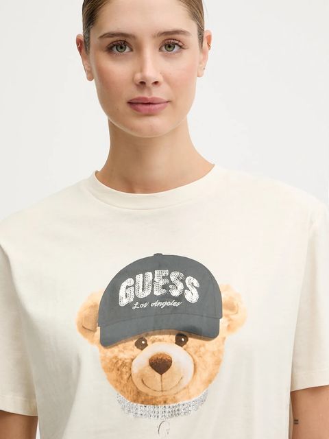 Guess t-shirt bawełniany TEDDY BEAR damski kolor beżowy V5BI09 I3Z14