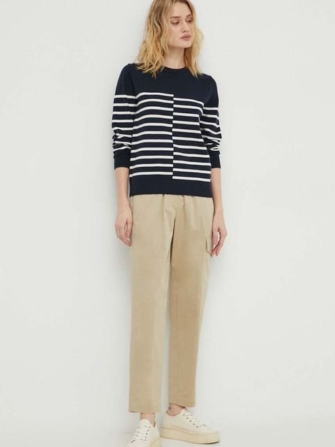 Marc O'Polo spodnie damskie kolor beżowy proste high waist 402023110303