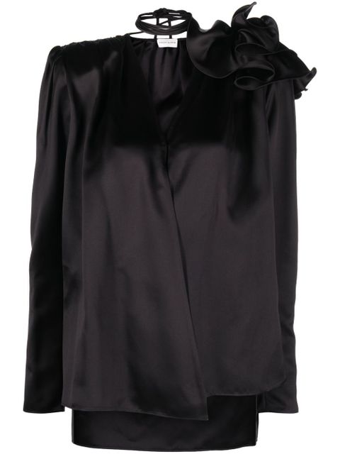 Magda Butrym detachable floral-appliqué silk blouse - Black - zdjęcie produktu nr 1