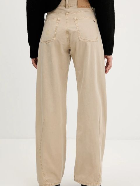 Tommy Jeans spodnie bawełniane damskie kolor beżowy proste high waist DW0DW22073 - zdjęcie produktu nr 2