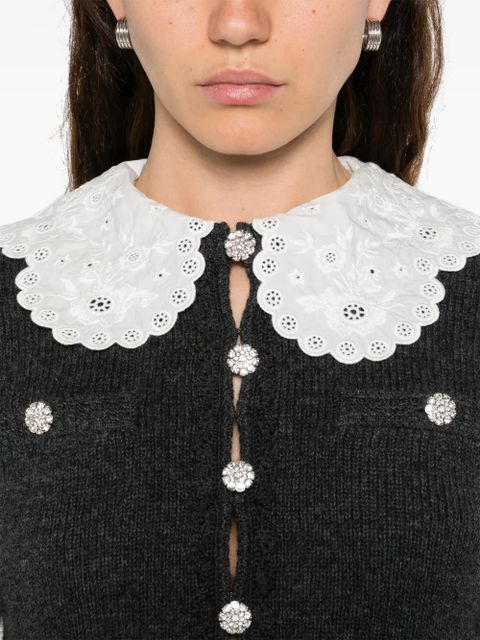 Self-Portrait lace-collar button cardigan - Grey