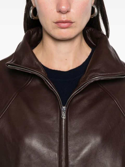 SANDRO zip lambskin leather jacket - Brown
