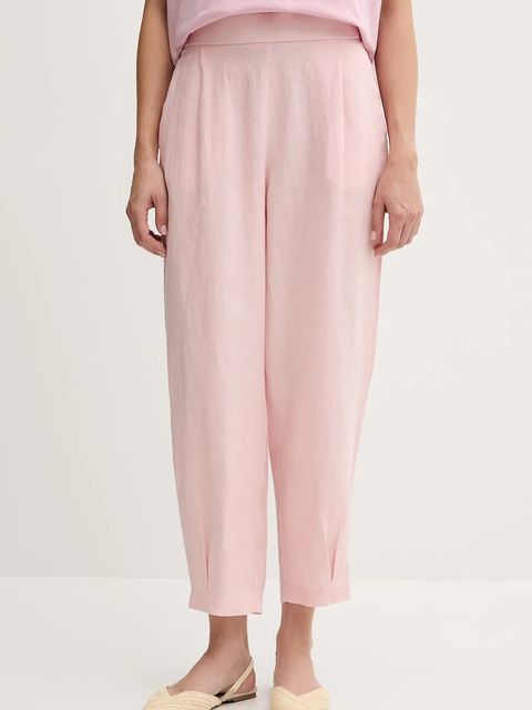 United Colors of Benetton spodnie lniane damskie kolor różowy szerokie high waist 4AGHDF08L - zdjęcie produktu nr 1