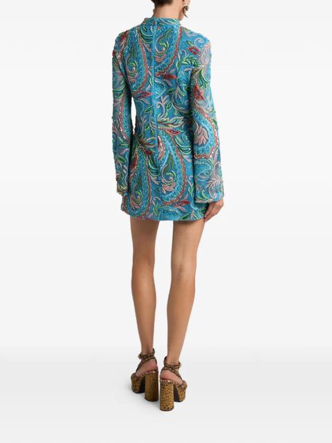 ETRO crochet-effect paisley-embroidered dress - Blue