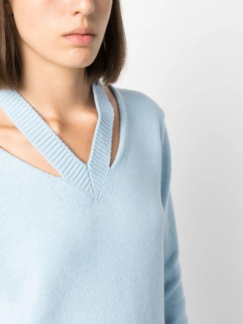 FENDI logo-embroidered cut-out fine-knit jumper - Blue