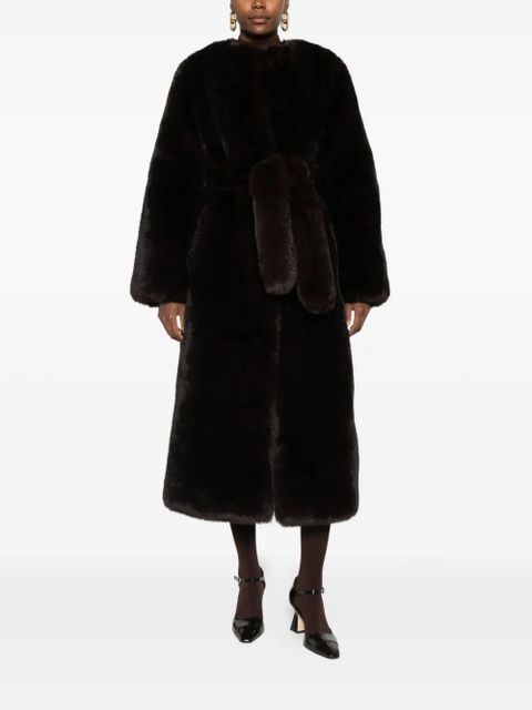Cult Gaia belted faux-fur coat - Brown