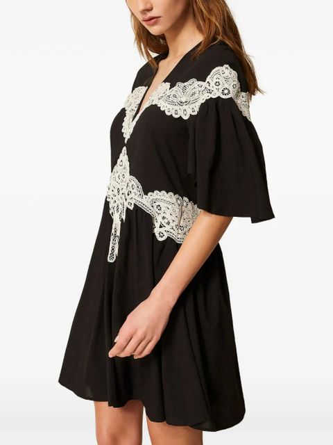 TWINSET lace V-neck mini dress - Black