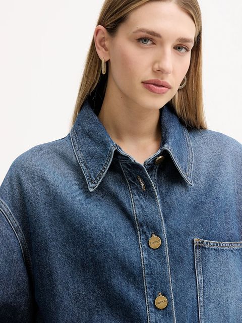 Pinko koszula jeansowa damska kolor niebieski relaxed z kołnierzykiem klasycznym 105669 A2TX