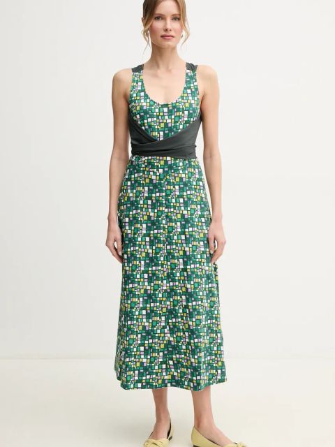Weekend Max Mara sukienka bawełniana kolor zielony midi rozkloszowana 2515621016600