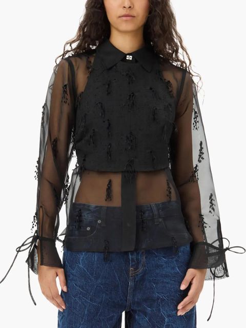 GANNI fringed organza shirt - Black