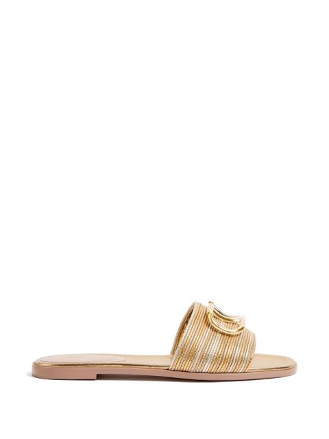 Valentino Garavani Vlogo Signature metallic leather slides sandals with Cornely embroidery - Gold - zdjęcie produktu nr 1