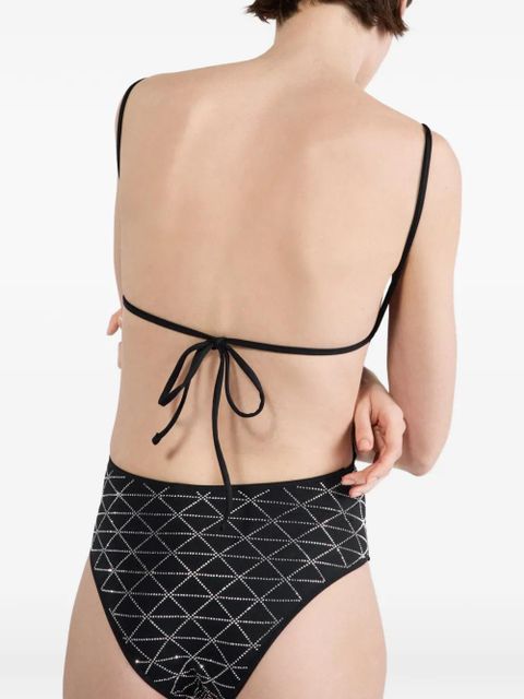 Prada jersey one-piece swimsuit with rhinestones - Black