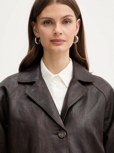 Weekend Max Mara płaszcz skórzany CAMINO kolor brązowy 2615471011600