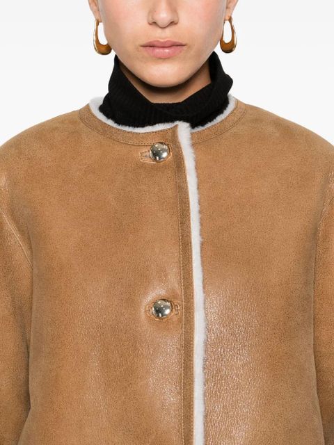 Maje shearling-trim leather coat - Brown