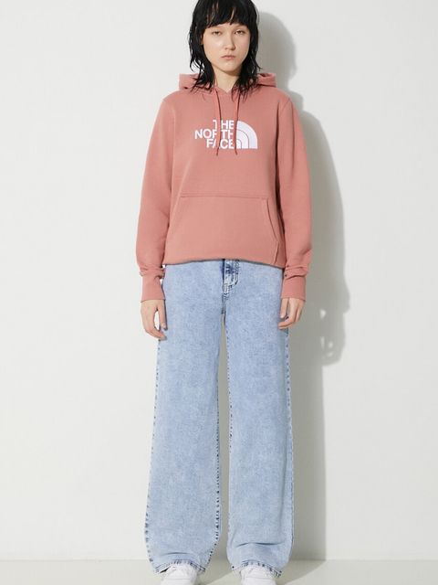 The North Face bluza bawełniana W Drew Peak Pullover Hoodie damska kolor pomarańczowy z kapturem NF0A55ECNXQ1