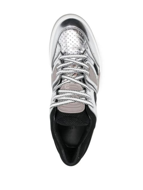 Gucci Basket metallic-leather sneakers - Grey