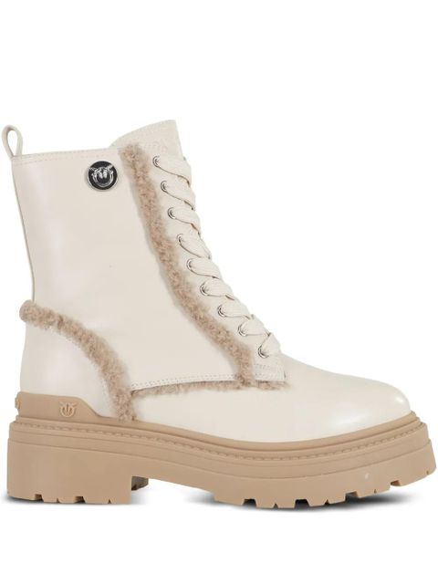 PINKO Mia lace-up teddy-trimmed boots - Neutrals - zdjęcie produktu nr 1