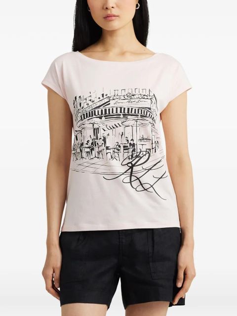 Lauren Ralph Lauren graphic-print boat-neck T-shirt - Pink